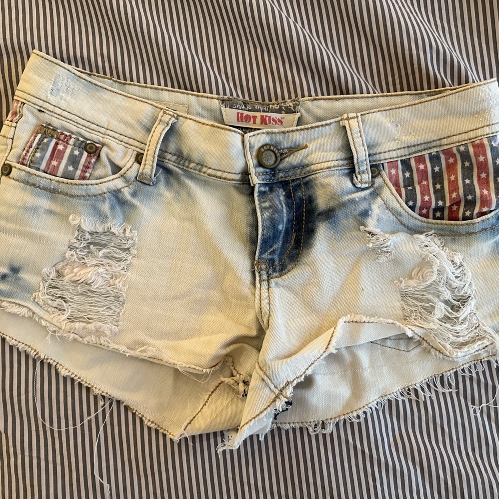 Y2K Low Rise American Flag Denim Shorts